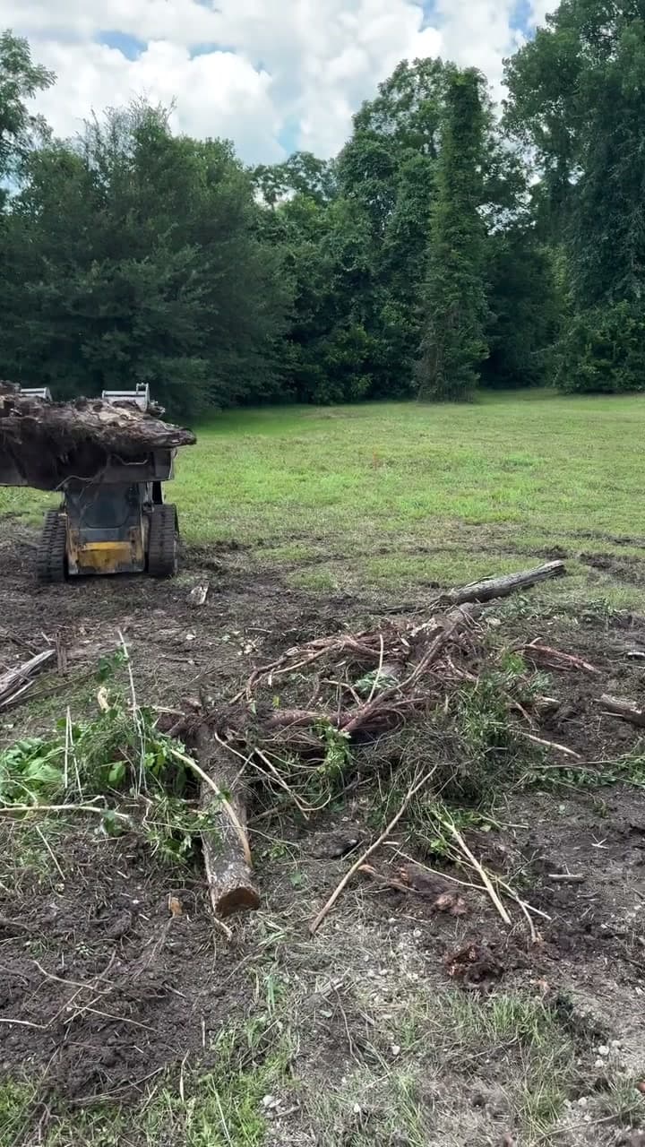 Bolt skid steer clearing roots on a Houston lot
